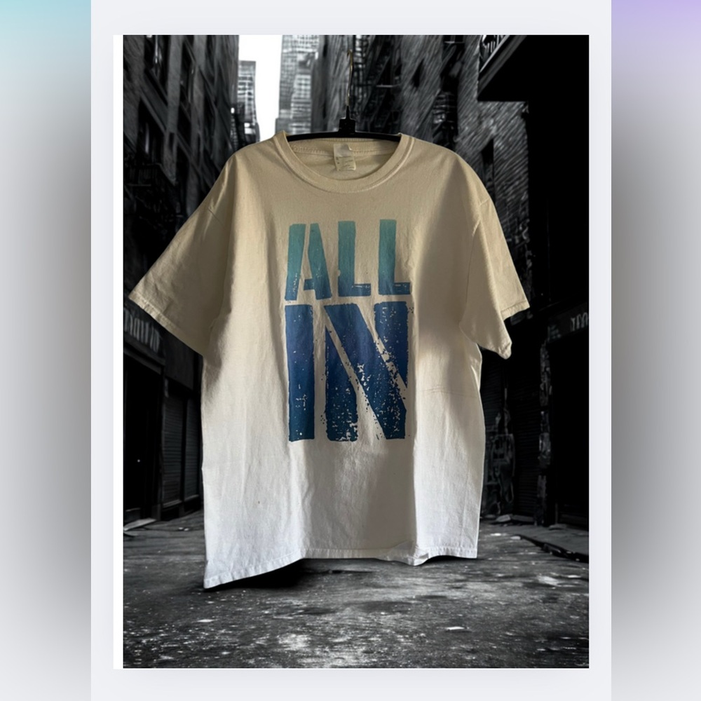 Port and Company Cream Tee with Blue Graphic
